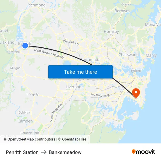 Penrith Station to Banksmeadow map