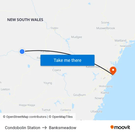 Condobolin Station to Banksmeadow map