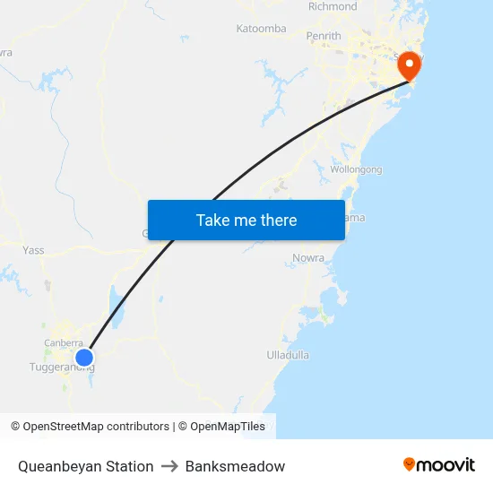 Queanbeyan Station to Banksmeadow map