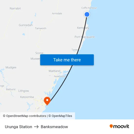 Urunga Station to Banksmeadow map