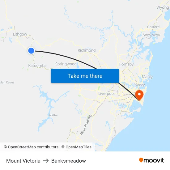 Mount Victoria to Banksmeadow map