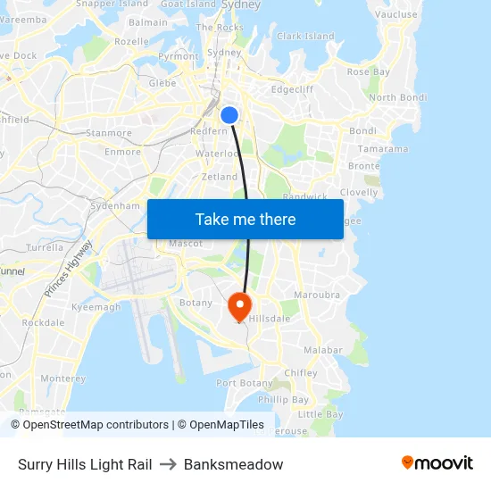 Surry Hills Light Rail to Banksmeadow map