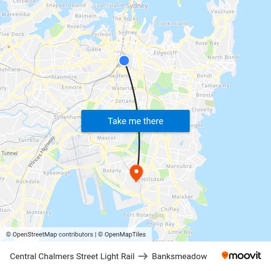 Central Chalmers Street Light Rail to Banksmeadow map