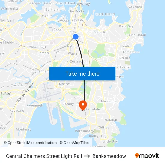 Central Chalmers Street Light Rail to Banksmeadow map