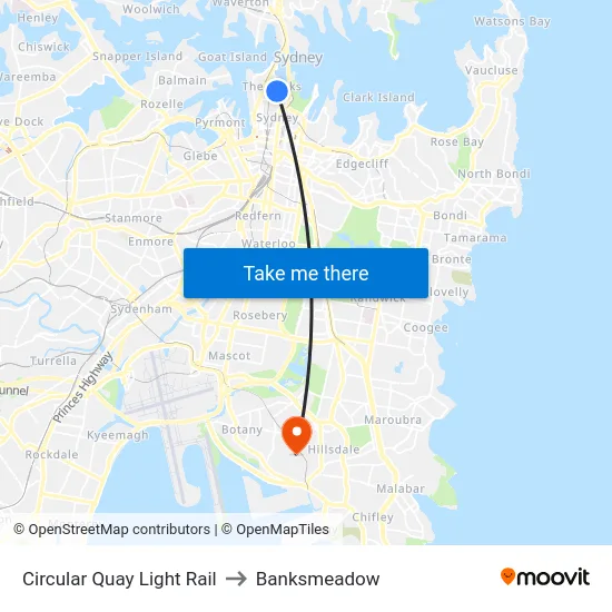 Circular Quay Light Rail to Banksmeadow map