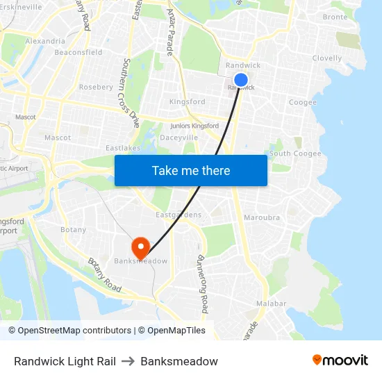 Randwick Light Rail to Banksmeadow map
