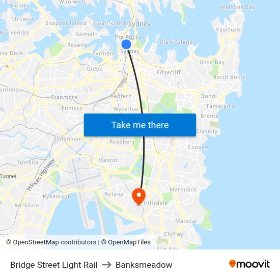 Bridge Street Light Rail to Banksmeadow map