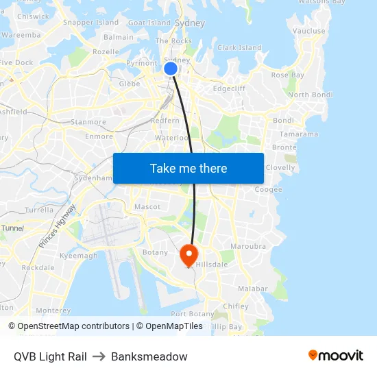 QVB Light Rail to Banksmeadow map