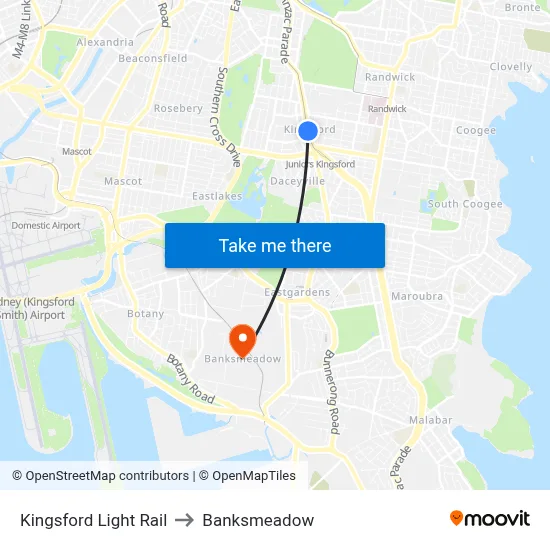 Kingsford Light Rail to Banksmeadow map