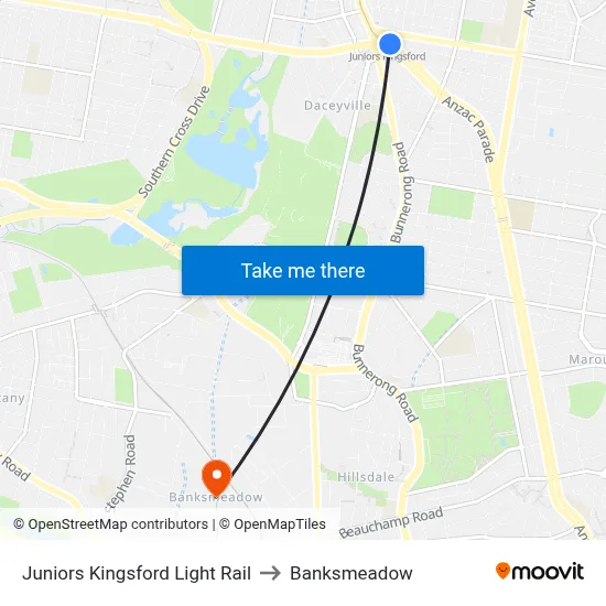 Juniors Kingsford Light Rail to Banksmeadow map