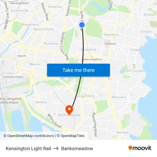 Kensington Light Rail to Banksmeadow map