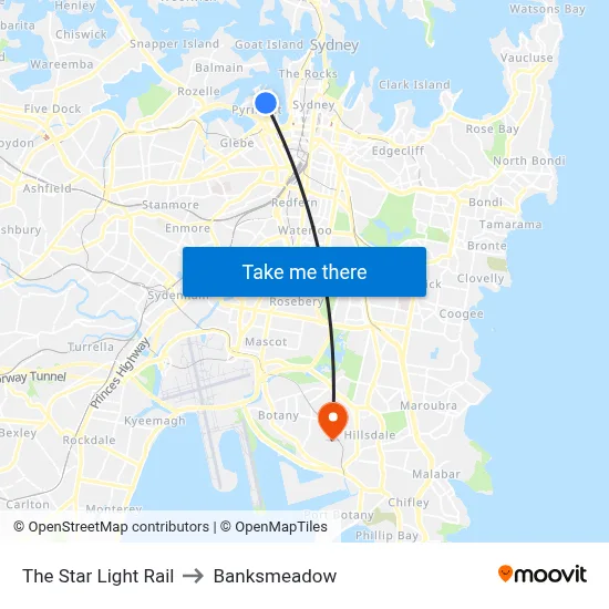The Star Light Rail to Banksmeadow map