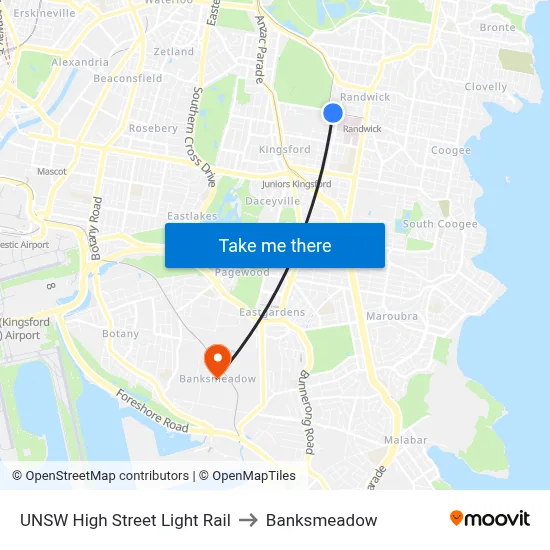 UNSW High Street Light Rail to Banksmeadow map