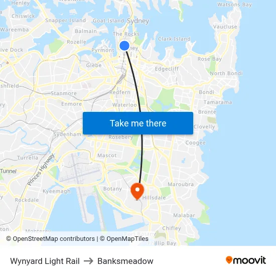 Wynyard Light Rail to Banksmeadow map
