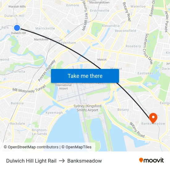 Dulwich Hill Light Rail to Banksmeadow map