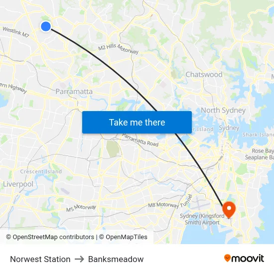 Norwest Station to Banksmeadow map