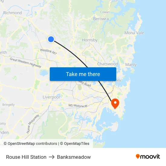 Rouse Hill Station to Banksmeadow map