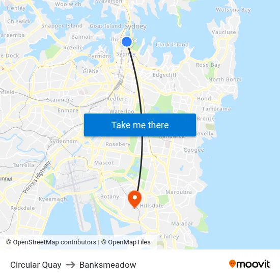 Circular Quay to Banksmeadow map