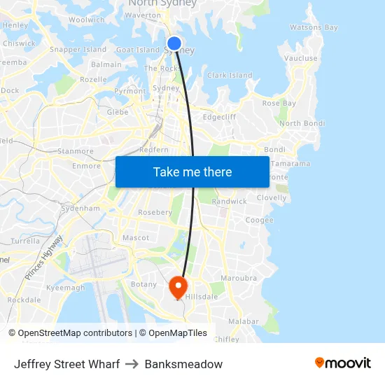 Jeffrey Street Wharf to Banksmeadow map