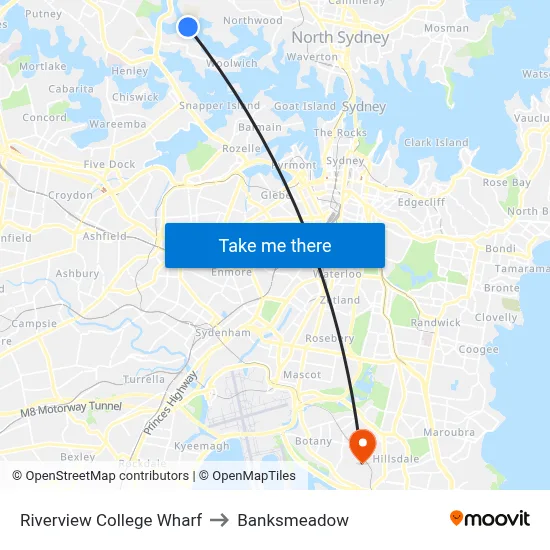 Riverview College Wharf to Banksmeadow map