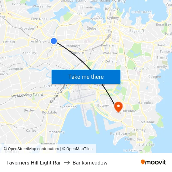 Taverners Hill Light Rail to Banksmeadow map