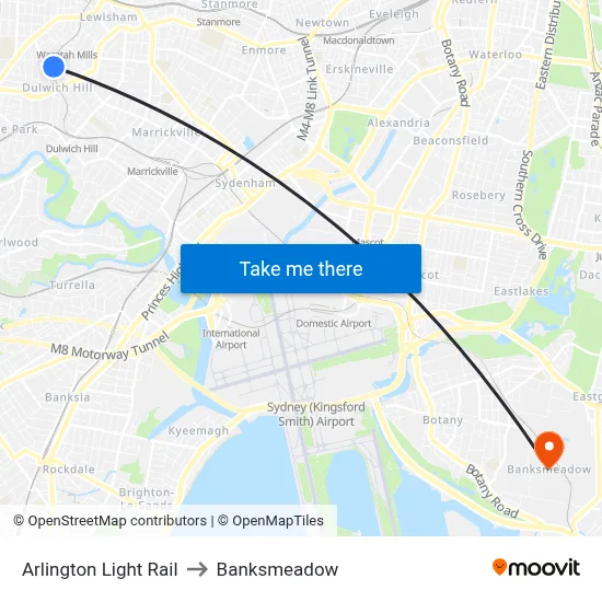 Arlington Light Rail to Banksmeadow map
