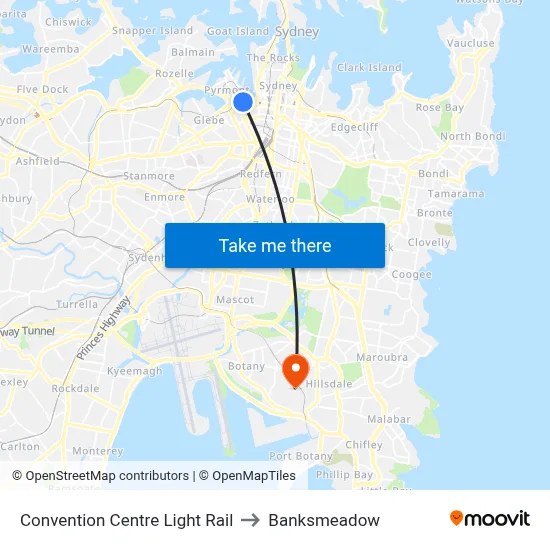 Convention Centre Light Rail to Banksmeadow map