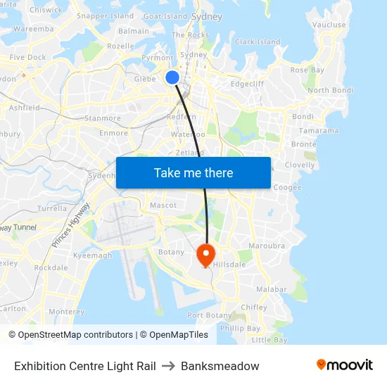 Exhibition Centre Light Rail to Banksmeadow map