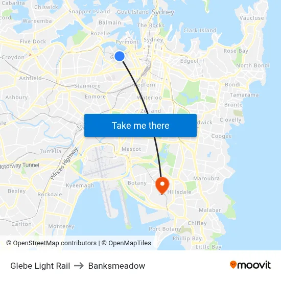 Glebe Light Rail to Banksmeadow map