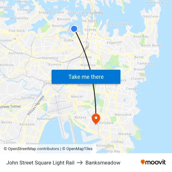 John Street Square Light Rail to Banksmeadow map