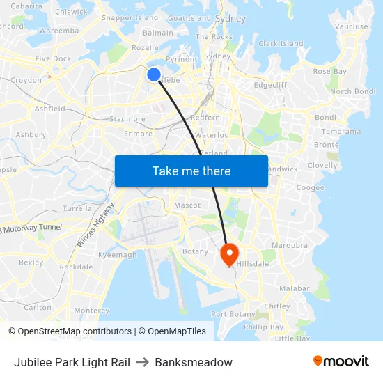 Jubilee Park Light Rail to Banksmeadow map