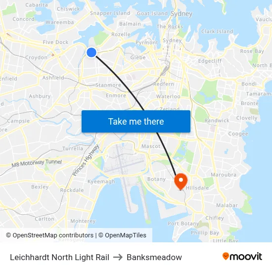 Leichhardt North Light Rail to Banksmeadow map