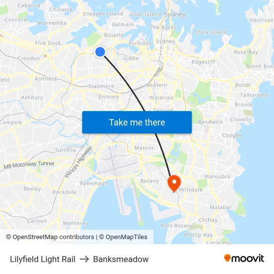 Lilyfield Light Rail to Banksmeadow map