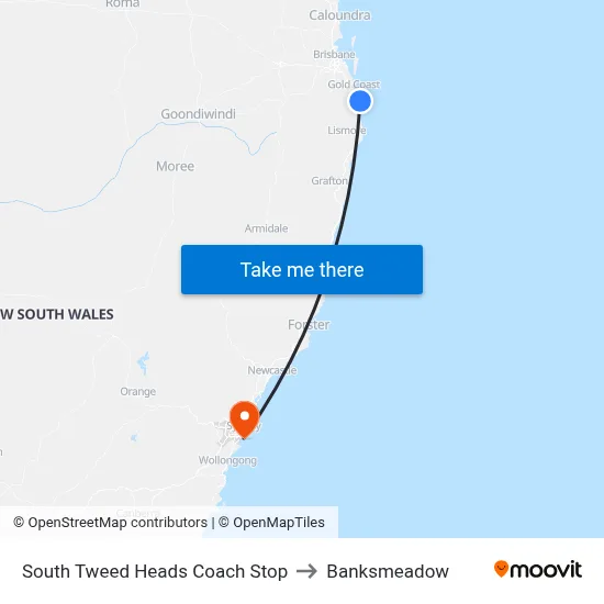 South Tweed Heads Coach Stop to Banksmeadow map