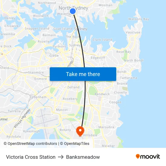 Victoria Cross Station to Banksmeadow map