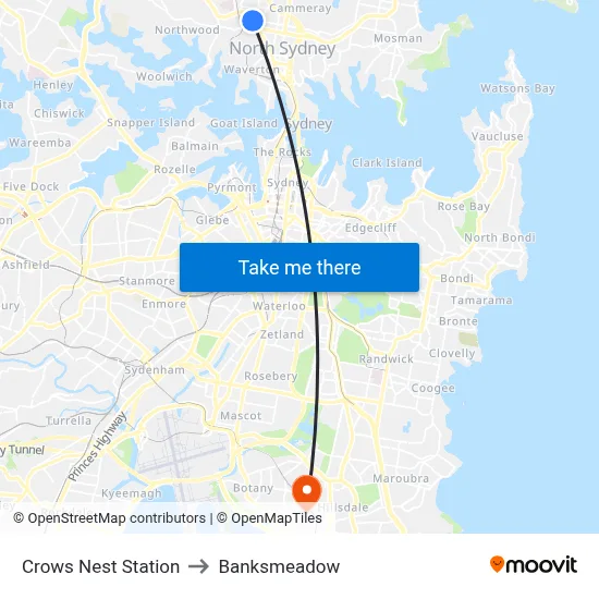 Crows Nest Station to Banksmeadow map