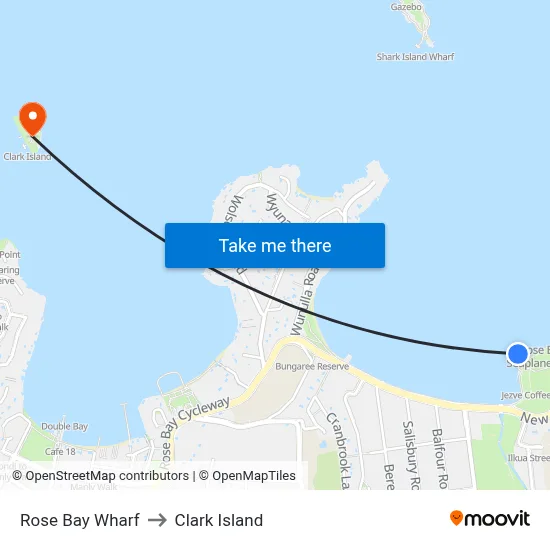 Rose Bay Wharf to Clark Island map