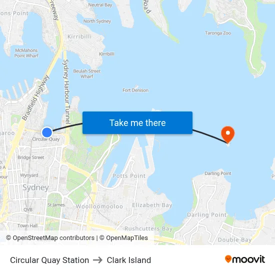 Circular Quay Station to Clark Island map