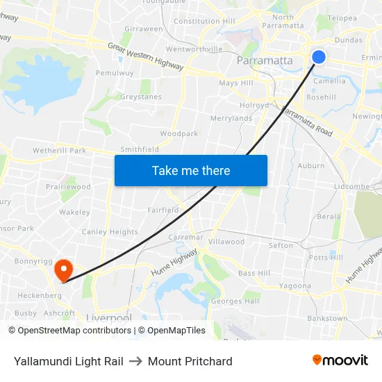 Yallamundi Light Rail to Mount Pritchard map