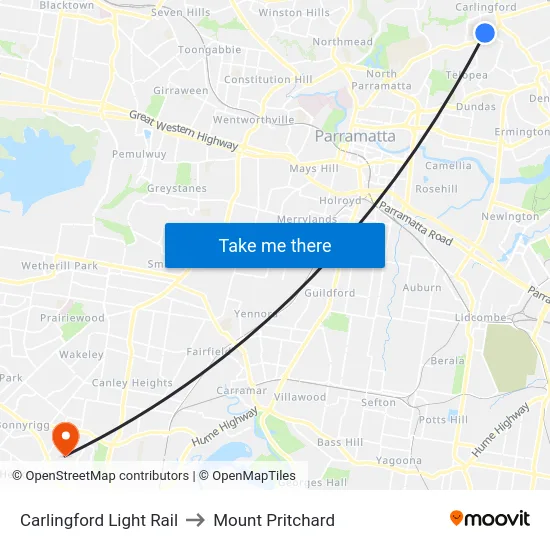 Carlingford Light Rail to Mount Pritchard map