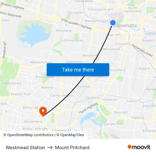 Westmead Station to Mount Pritchard map