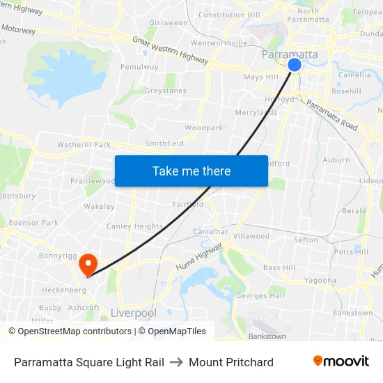 Parramatta Square Light Rail to Mount Pritchard map