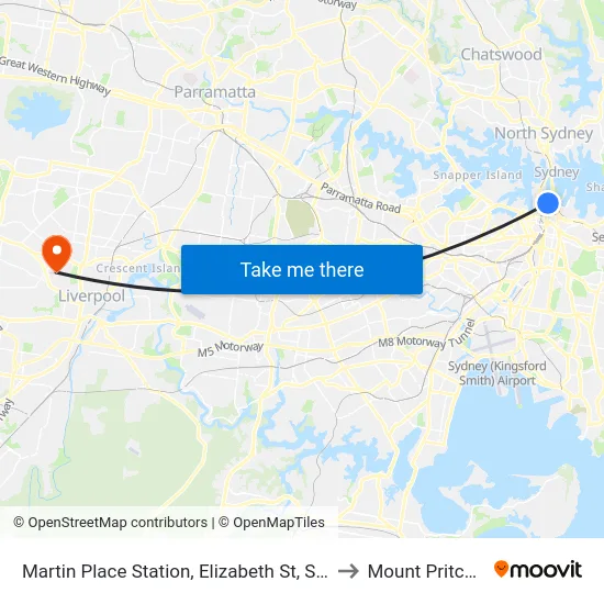 Martin Place Station, Elizabeth St, Stand G to Mount Pritchard map