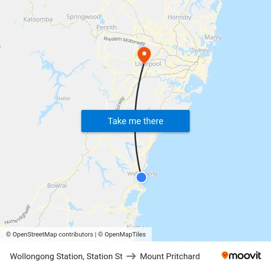 Wollongong Station, Station St to Mount Pritchard map