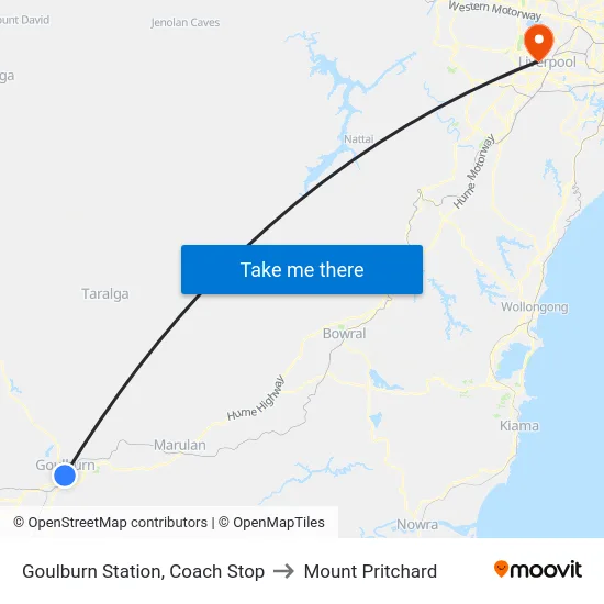 Goulburn Station, Coach Stop to Mount Pritchard map