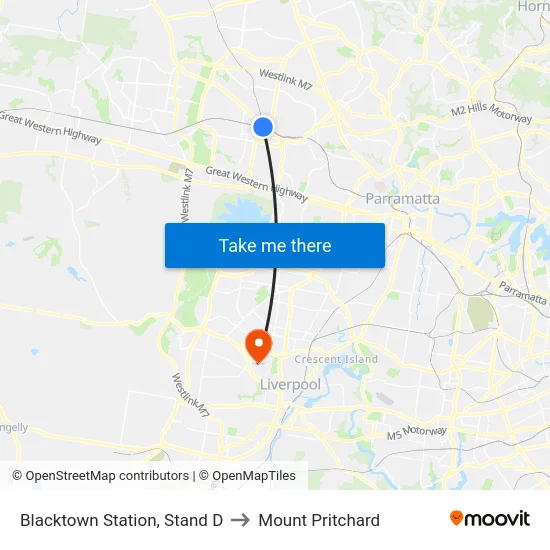 Blacktown Station, Stand D to Mount Pritchard map