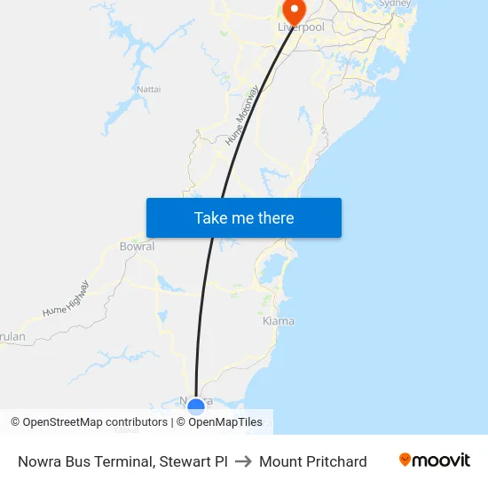 Nowra Bus Terminal, Stewart Pl to Mount Pritchard map