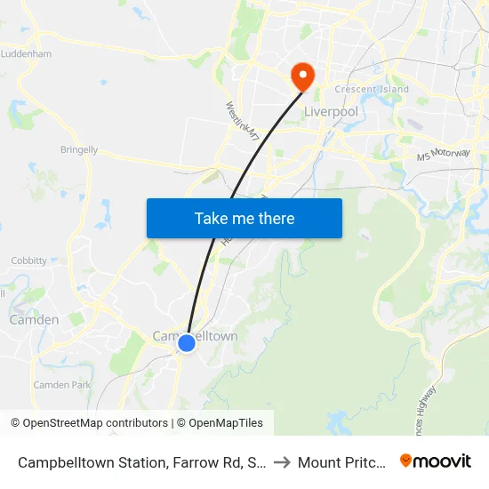 Campbelltown Station, Farrow Rd, Stand G to Mount Pritchard map
