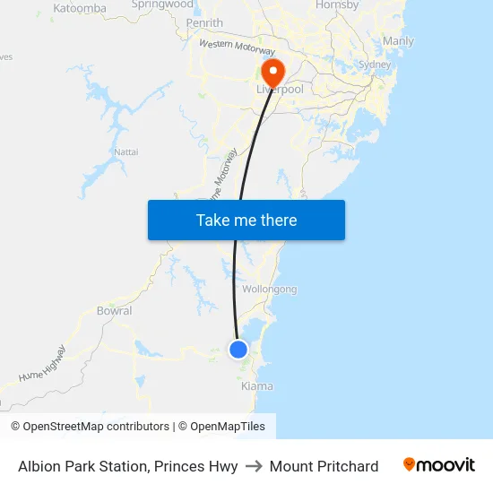 Albion Park Station, Princes Hwy to Mount Pritchard map