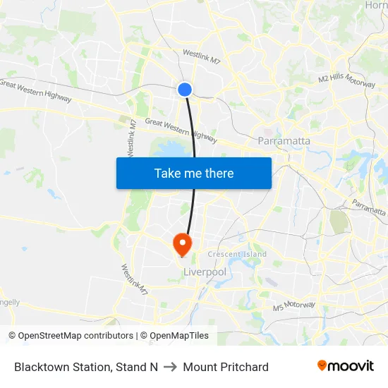 Blacktown Station, Stand N to Mount Pritchard map